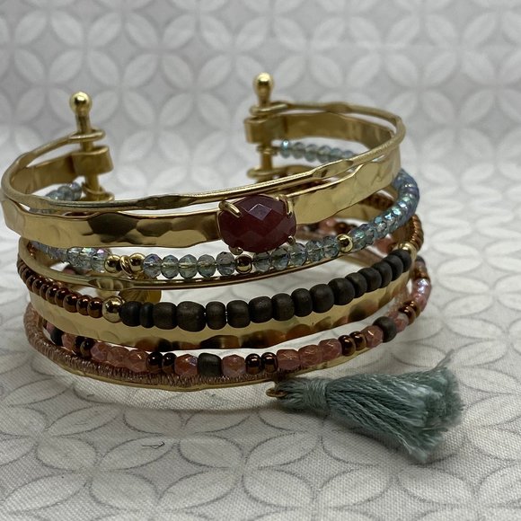 Multi layer tassel boho cuff bracelet - Picture 1 of 9